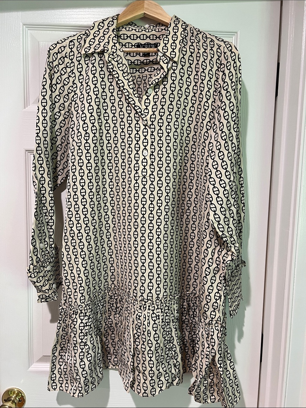 J. Crew Cream Tunic with Black Chain-Link Print